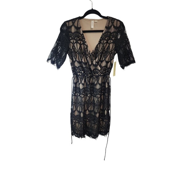 Tacera Black Lace Dress Party Cocktail Lined Short Sleeve S Small - Picture 1 of 6